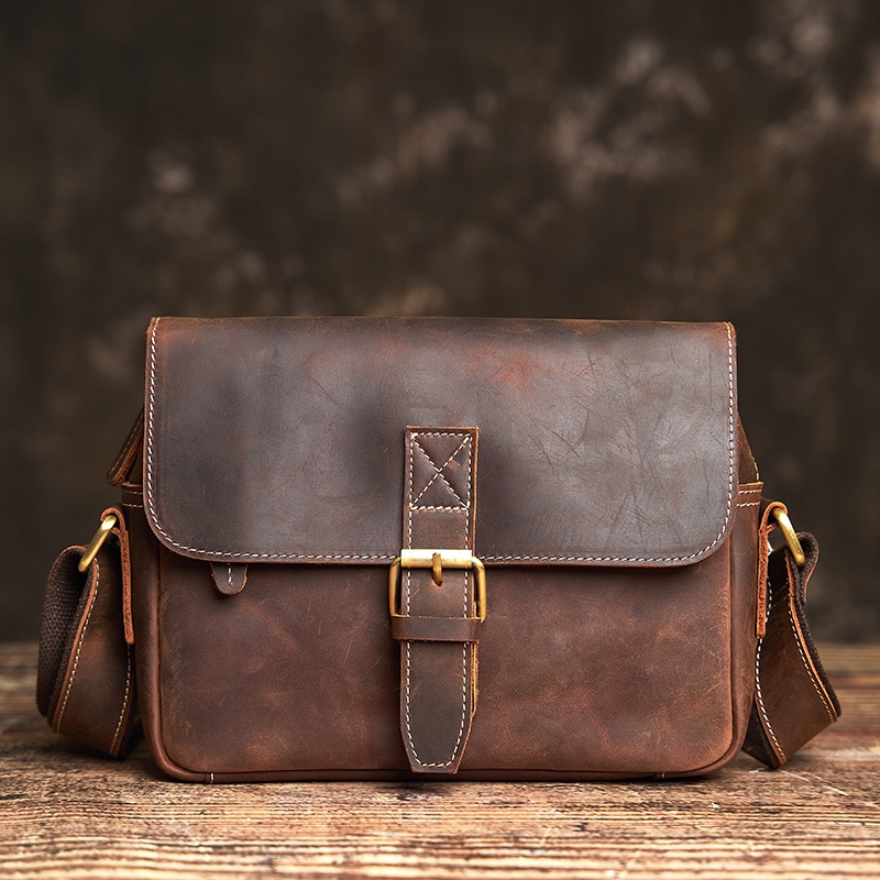 NUPUGOO กระเป๋า Messenger หนังแท้ Retro Simple กระเป๋าเป้สะพายหลังขนาดเล็ก First Layer Cowhide กระเป๋า Messenger สไตล์ Preppy