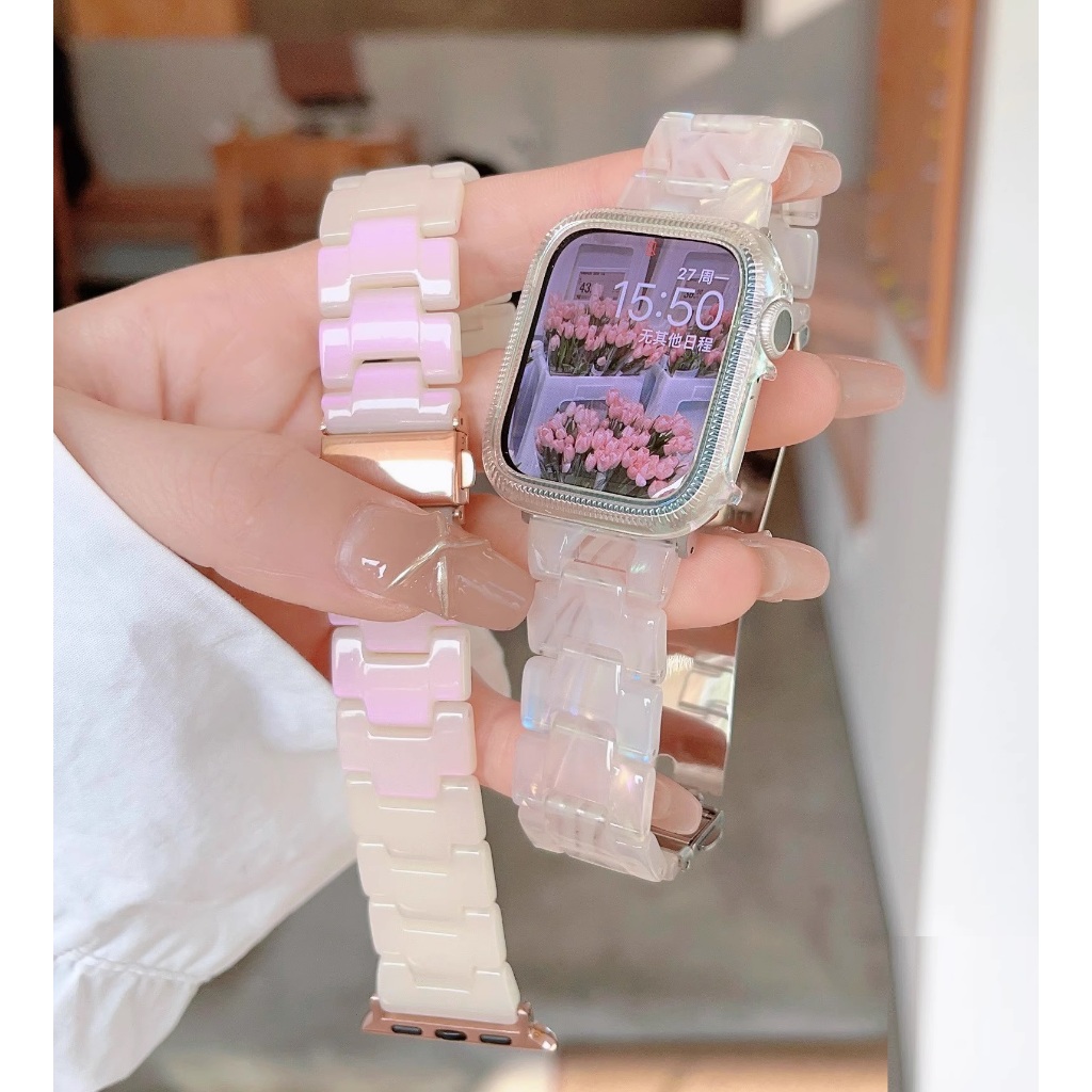 ใหม่ สายนาฬิกาข้อมือเรซิ่น สีดรีมมี่ แบบเปลี่ยน สําหรับ AP Watch Series 10 9 8 7 6 5 4 3 2 1 SE SE2 Ultra 2 i Watch 41 มม. 45 มม. 49 มม. 40 มม. 44 มม. 42 มม. สาย i watch Strap