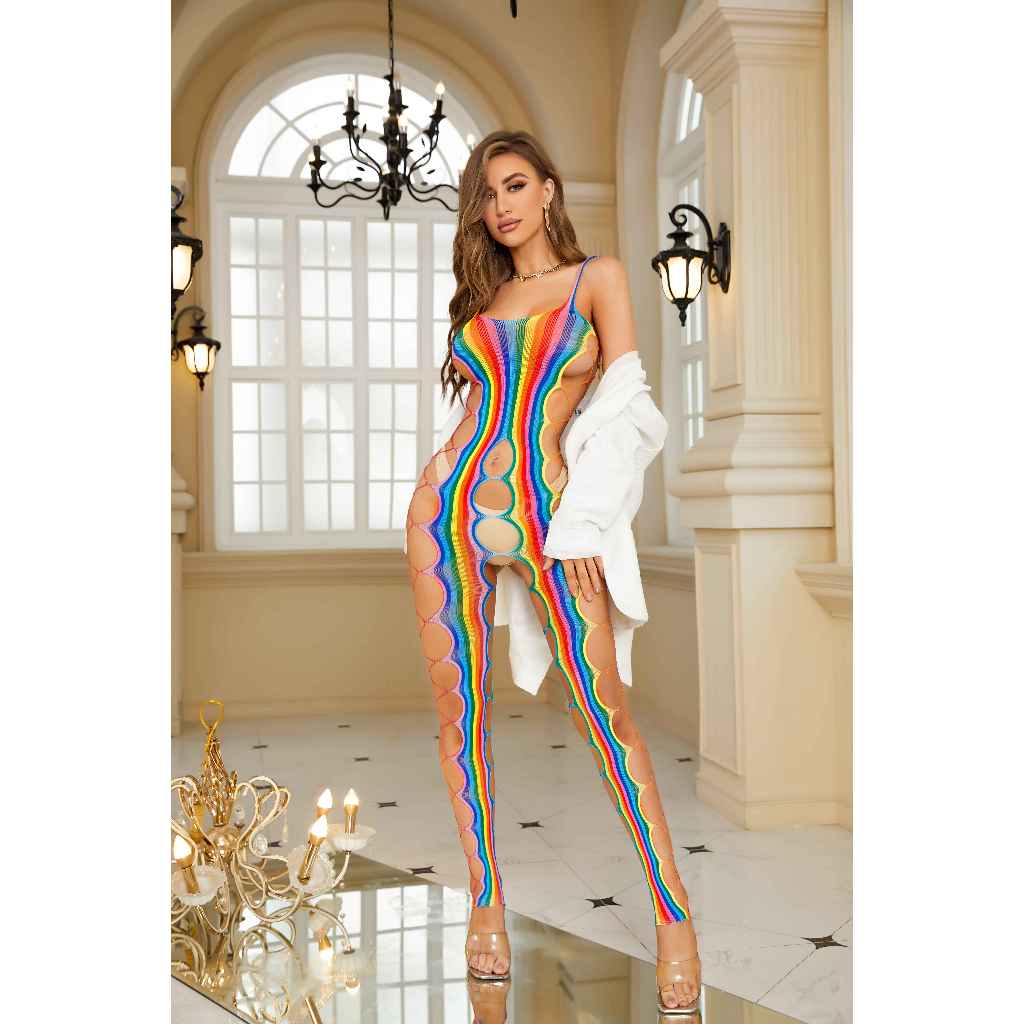 ขายดี ชุดจั๊มสูท ชุดชั้นใน ลายทาง แนวตั้ง สีรุ้ง เซ็กซี่ ขนาดใหญ่ 81670