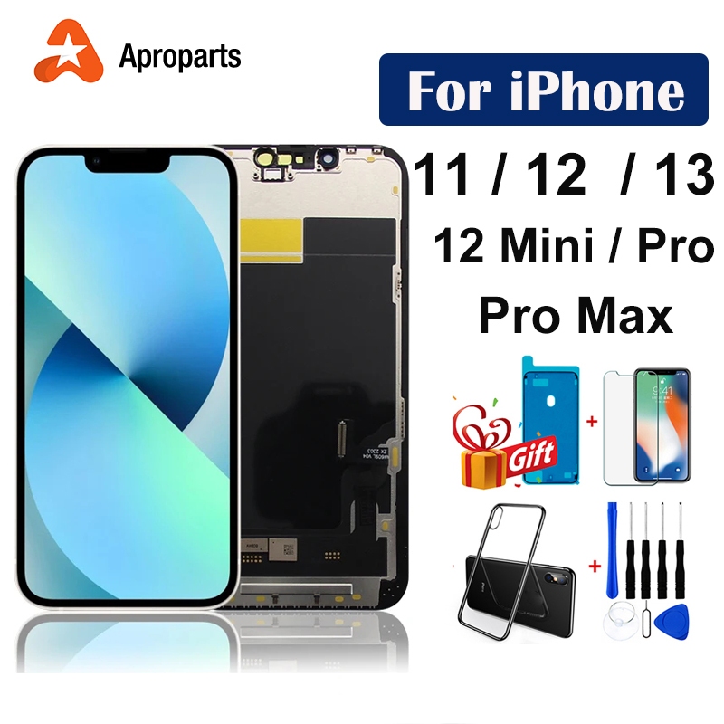หน้าจอด้านบนสําหรับ iPhone 11 12 13 14 15 Pro X XR XS Max Mini Plus จอแสดงผล LCD 3D Touch Panel Digitizer Assembly Face ID เปลี่ยน