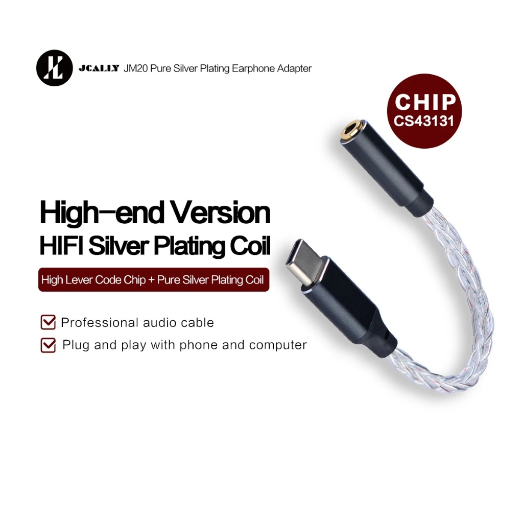 Jcally JM20 สายเคเบิลอะแดปเตอร์ถอดรหัสหูฟัง CS43131 DAC Type-C เป็น 3.5 มม. JM45 JM50 JA3 JM04