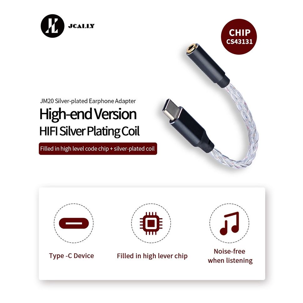 Jcally JM20 อะแดปเตอร์ถอดรหัสหูฟัง CS43131 DAC Type-C เป็น 3.5 มม. ประสิทธิภาพสูง สําหรับ Android Wi
