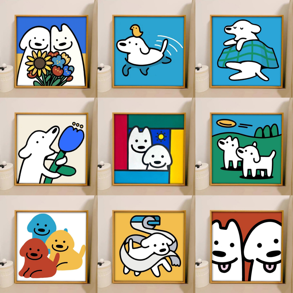 【ORFON】 20*20cm with frame /ระบายสีตามตัวเลข/ลูกสุนัขน่ารัก/ระบายสีตามตัวเลขขึงเฟรม/ผ่อนคลายความเครียด/ของขวัญ/ภาพวาดตกแต่งห้องนั่งเล่น