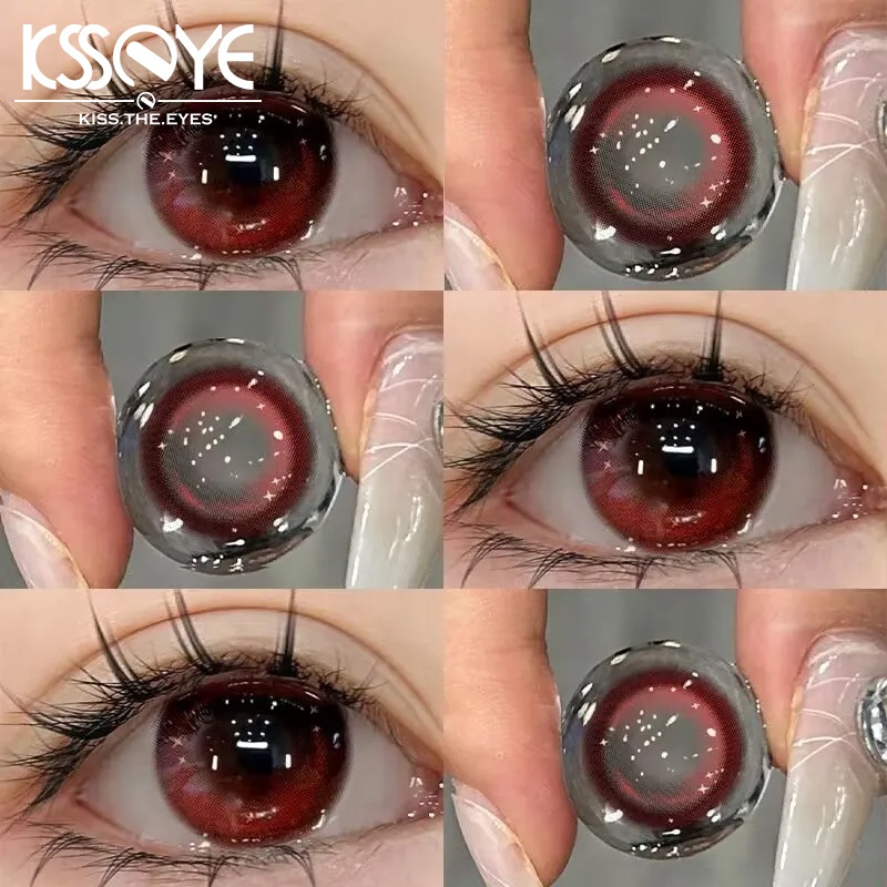 Ksseye 2 ชิ้นคอนแทคเลนส์สีแดง 14.5 มิลลิเมตรตาโตคอสเพลย์คอนแทคเลนส์สีสีแดงสีฟ้าสายตาสั้นคอนแทคเลนส์นุ่มเหมาะสำหรับคริสต์มาสและฮาโลวีนแต่งหน้า