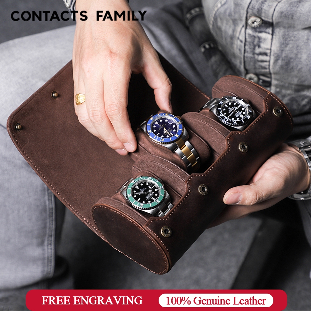 CONTACTS FAMILY กล่องเคสหนัง หรูหรา 1 2 3 ช่อง สําหรับใส่จัดเก็บเครื่องประดับ นาฬิกาข้อมือ เหมาะกับผู้ชาย เดินทาง