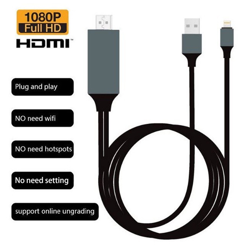 Plug & Play อะแดปเตอร์สายเคเบิ้ล lOS iPhon เป็น HDMI 1080P AV สําหรับ iPhon 2 เมตร