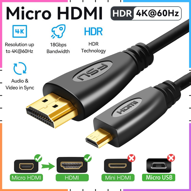 【พร้อมส่ง】อะแดปเตอร์แปลงสายเคเบิล Micro HDMI เป็น HDMI ตัวผู้ เป็นตัวผู้ Full HD 1080P 3D 4K HDMI สําหรับกล้อง PC แท็บเล็ต