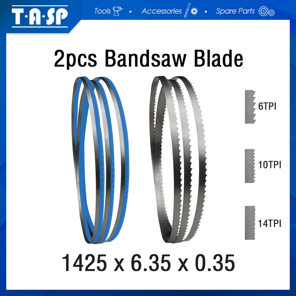 TASP 2 ชิ้นใบเลื่อยวงเดือน 1425x6.35x0.35 มิลลิเมตรเลื่อยสายพานใบมีดเครื่องมืองานไม้สำหรับการตัดไม้TPI 6 10 14 Bandsaw Blade