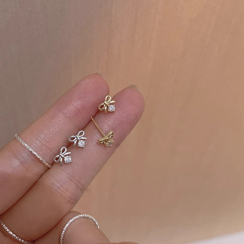 ต่างหู รูปโบว์ ประดับเพชร สีทอง สีเงิน สไตล์เกาหลี เหมาะกับของขวัญปีใหม่ สําหรับผู้หญิง และนักเรียน - รูปที่ 5