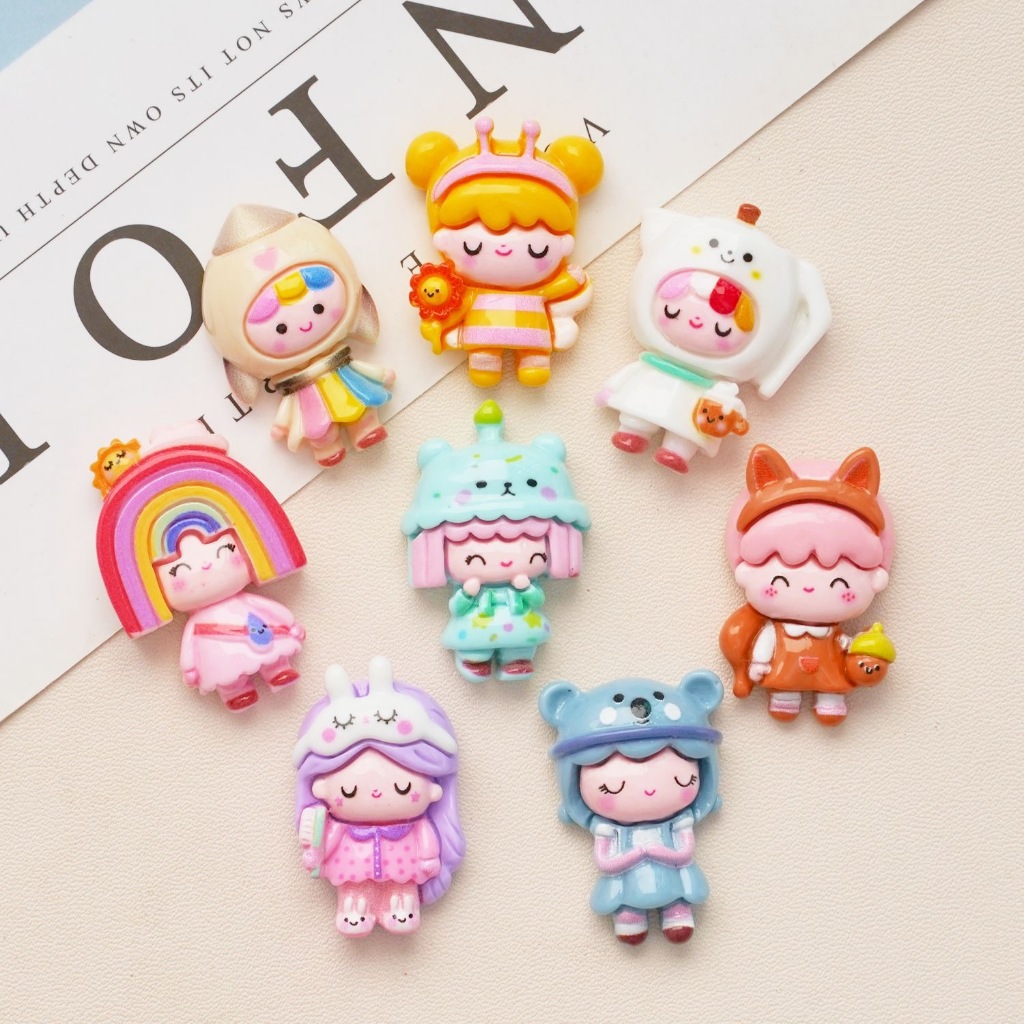 กาวเรซิน ลายการ์ตูนสายรุ้ง สําหรับตกแต่งเคสโทรศัพท์ DIY จํานวน 8 ชิ้น