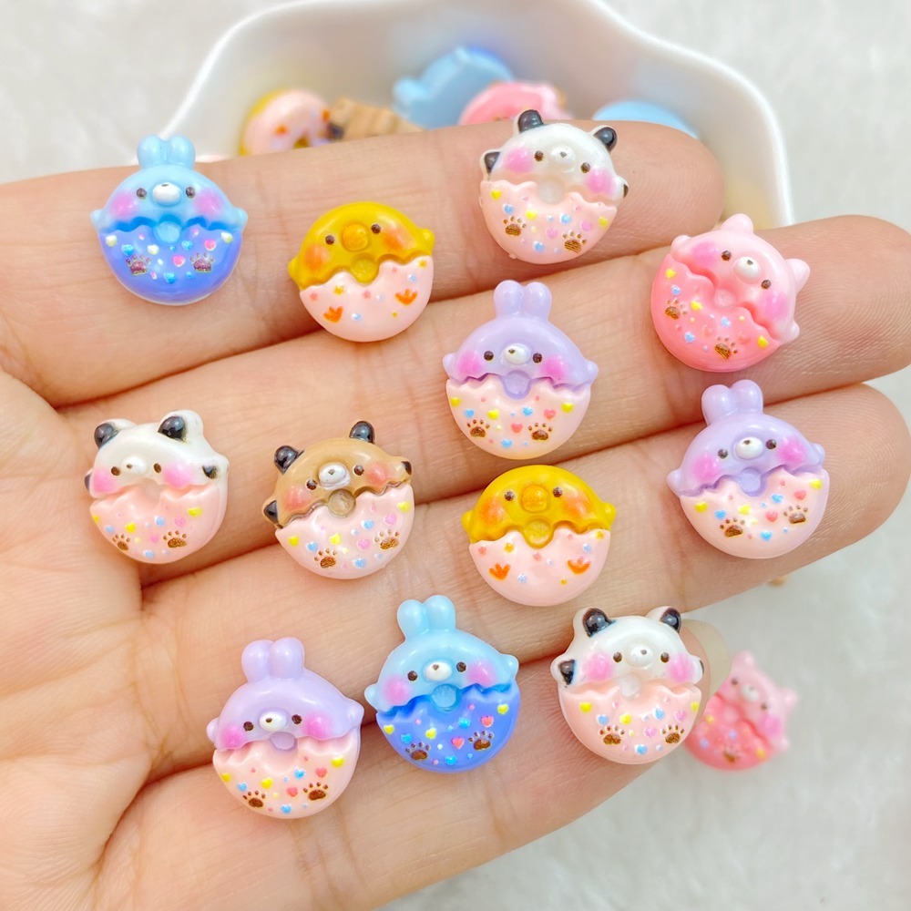 เรซิ่นที่มีสีสัน น่ารัก มินิ การ์ตูนโดนัท ชุดลายสัตว์ แฮนด์เมด DIY เครื่องประดับผม 20 ชิ้น