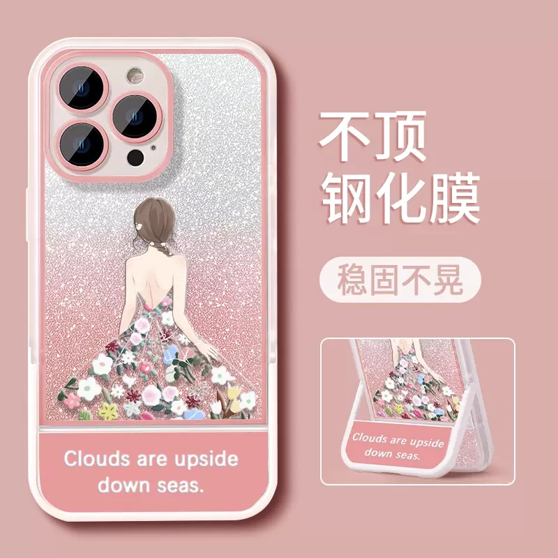 เคสโทรศัพท์มือถือ ลายดอกไม้ เทพธิดา แต่งกลิตเตอร์น่ารัก พร้อมที่ตั้งวาง สําหรับ oppo A57 A77 A77S A5