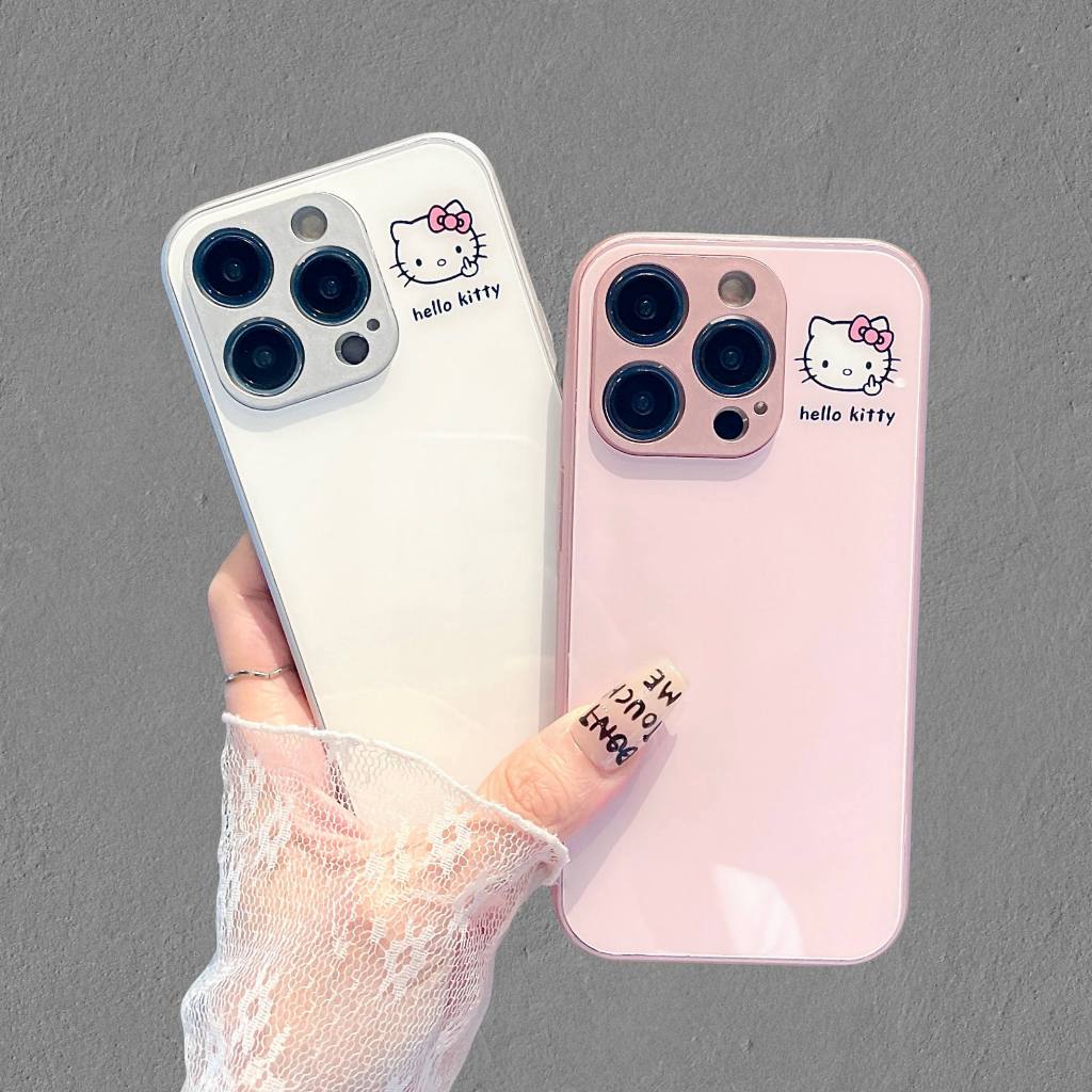 Simple น่ารัก Hello Kitty กระจกนิรภัย Samsung Galaxy s25 ultra s24fe NOTE8 NOTE9 NOTE10 plus NOTE20 ultra S9 S8 s24 s10 s20 fe s21 plus s22 s23 ultra 5G ปลอก