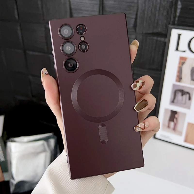 SAMSUNG หรูหราแม่เหล็กไร้สายชาร์จกล้องเลนส์ป้องกันเคสโทรศัพท์สําหรับsamsung S23 S22 S21 Ultra Plus S21 S20 FEหมายเหตุ20 Ultra TPUกันกระแทกปกอ่อน