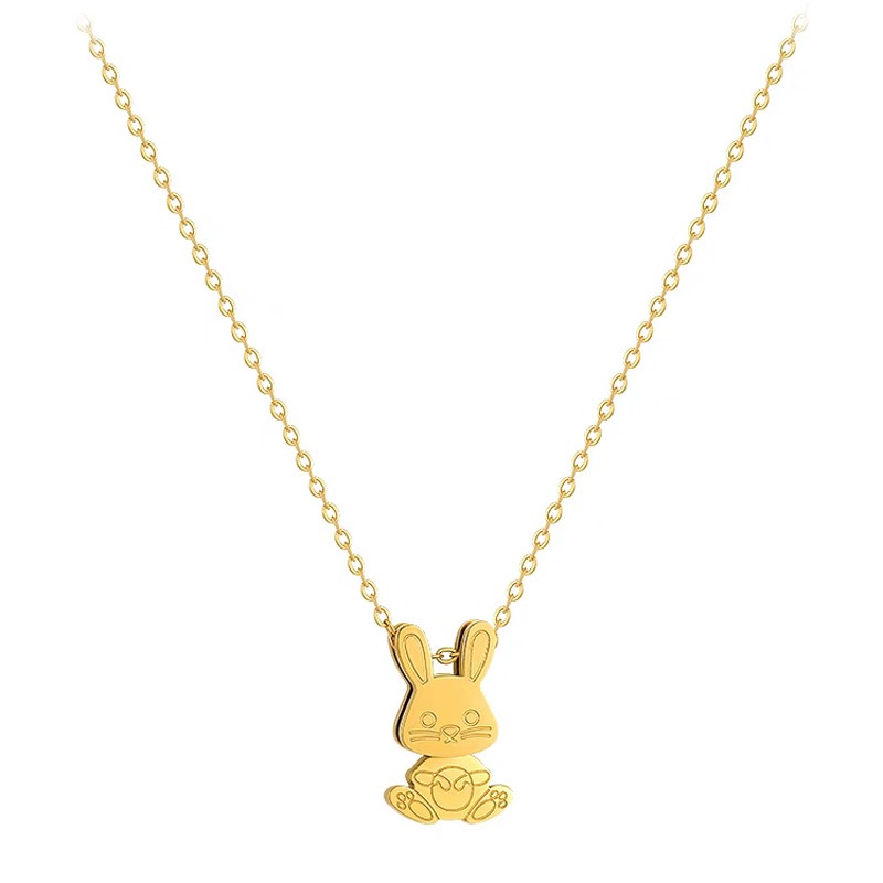 Ht สร้อยคอ สเตนเลส ทอง 18K จี้การ์ตูนกระต่ายน่ารัก เรียบง่าย ไม่จางหาย เครื่องประดับ สําหรับผู้หญิง