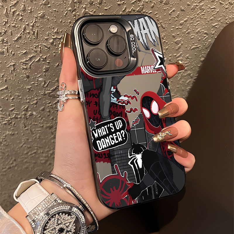 เคสโทรศัพท์มือถือ ซิลิโคนแข็ง กันกระแทก ลายการ์ตูนสไปเดอร์แมน สีเงิน สีแดง สําหรับ iPhone 7 8plus XR XsMax 11 12Pro 13 14Pro 15ProMax 7plus 13ProMax 11Pro SE