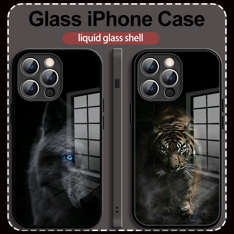 ขายโทรศัพท์แก้วคุณภาพสูง iPhone สำหรับ iPhone16 15 14 13 12 11ProMax Case King of the Forest Tiger จ้องมองรูปแบบ iPhone XR XSMax 7 8Plus 6S Plus เคส iPhone สำหรับผู้ชายและผู้หญิง