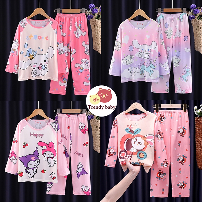 Trendy baby 🌸ชุดนอนเด็กผู้หญิงแขนยาวลายใหม่พร้อมส่ง100cm-150cm นื้อผ้านิ่มใส่สบาย（❗❗คุณสามารถเพิ่มกิ๊บติดผมได้ในราคา 0 หยวน）