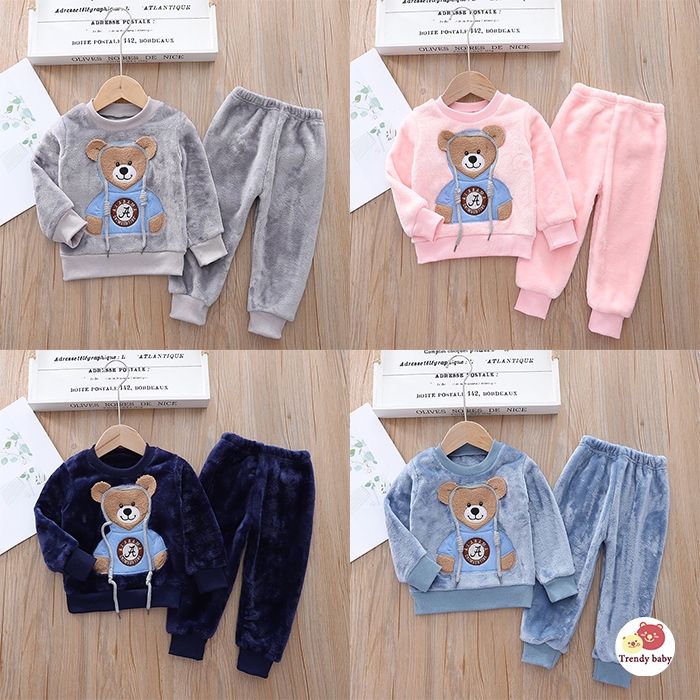 พร้อมส่ง ชุดนอนเด็ก ชุดนอน ชุดนอนหน้าหนาว ผ้าสักหลาดแบบสบาบๆ ชุดสูทสองชิ้นแบบหนา【 คุณสามารถเพิ่มกิ๊บติดผมได้ในราคา 0 หยวน】