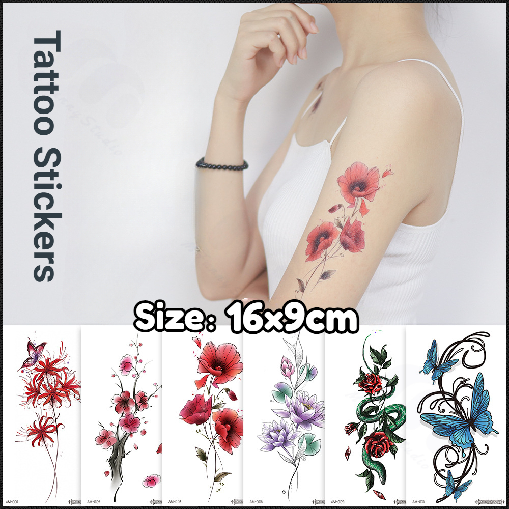 【MF Magic Tattoo】สติกเกอร์รอยสัก ลายงู ดอกไม้ ผีเสื้อ ขนาดเล็ก กันน้ํา ติดทนนาน