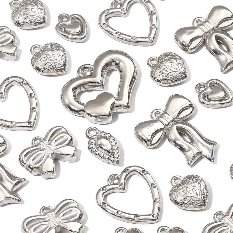 จี้โบว์ รูปหัวใจ ผีเสื้อ ชุบโรเดียม สําหรับทําเครื่องประดับ สร้อยคอ ต่างหู สร้อยข้อมือ DIY