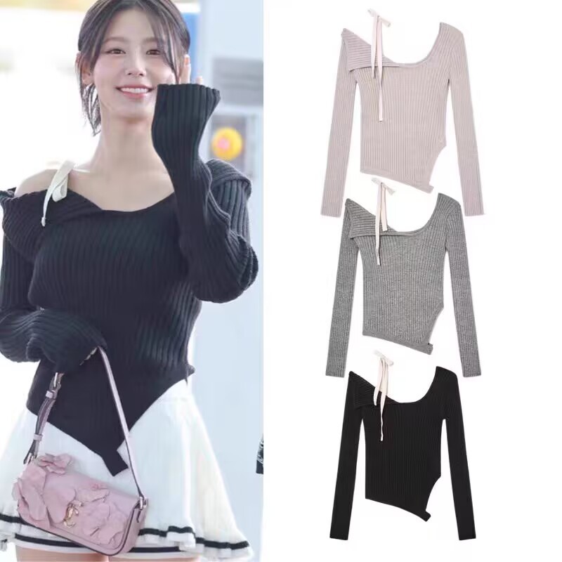(G)I-Dle Cho Miyeon เสื้อกันหนาว แขนยาว เปิดไหล่ ผ้าถัก เซ็กซี่ สไตล์เกาหลี