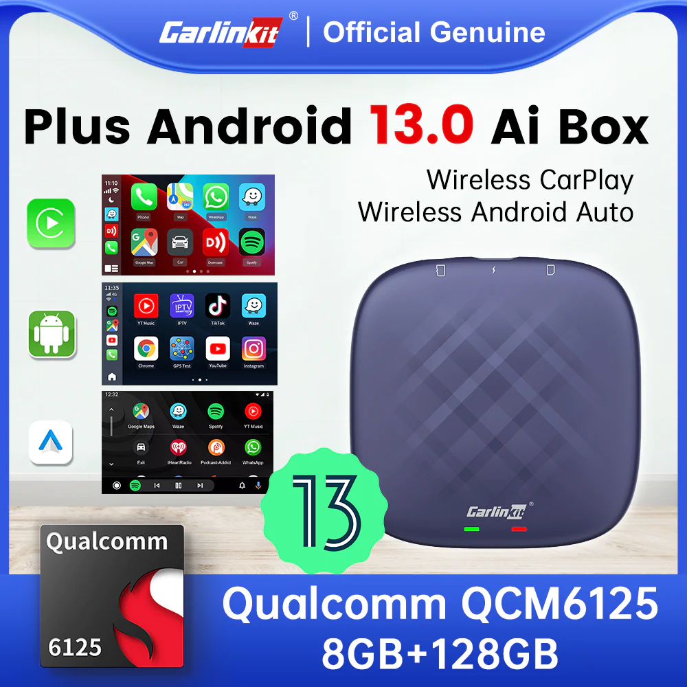 2024 NEW CarlinKit CarPlay Ai Box Qualcomm 6125 8-Core CPU Android 13/12/11 Wireless Carplay Android auto For Wired CarPlay Cars