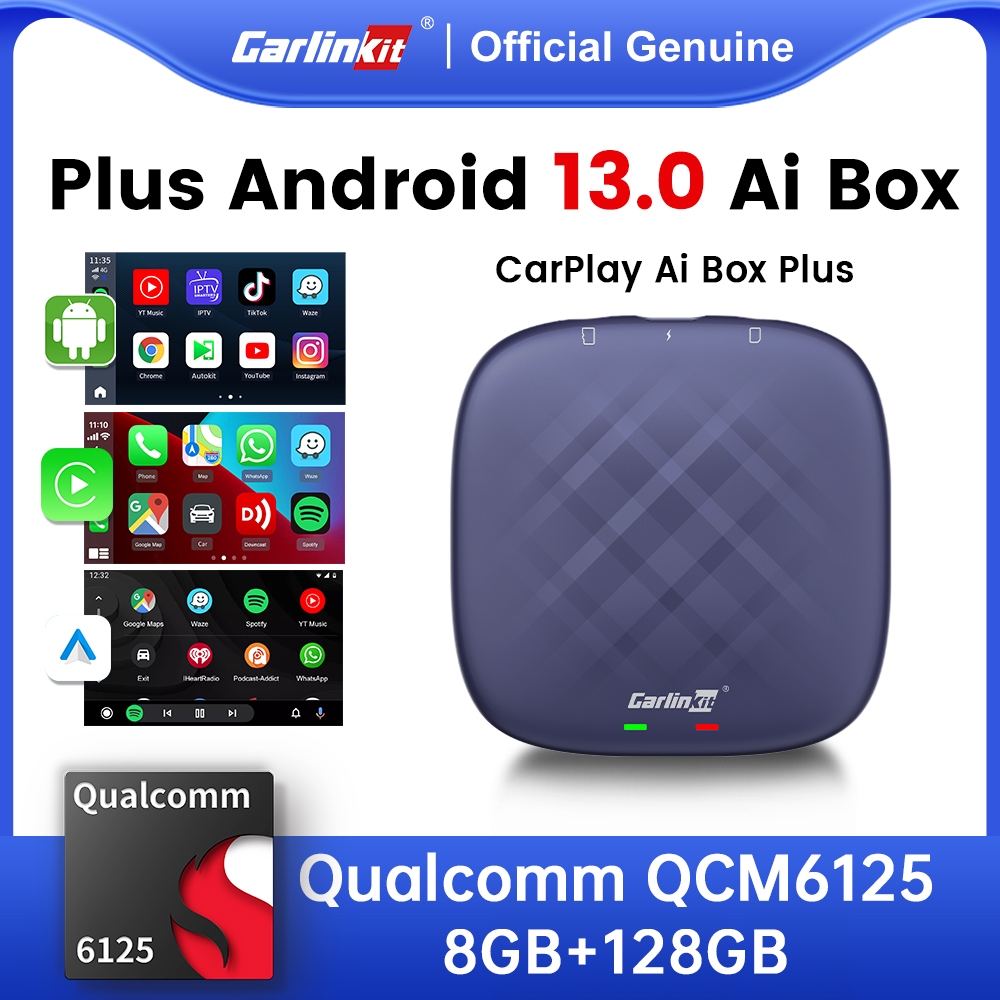 8G+128G CarlinKit Android 13 CarPlay Ai Box Android Auto Wireless CarPlay AI TV Box QCM6125 8-Core Split Screen For Netflix YouTube Google Play Store with GPS
