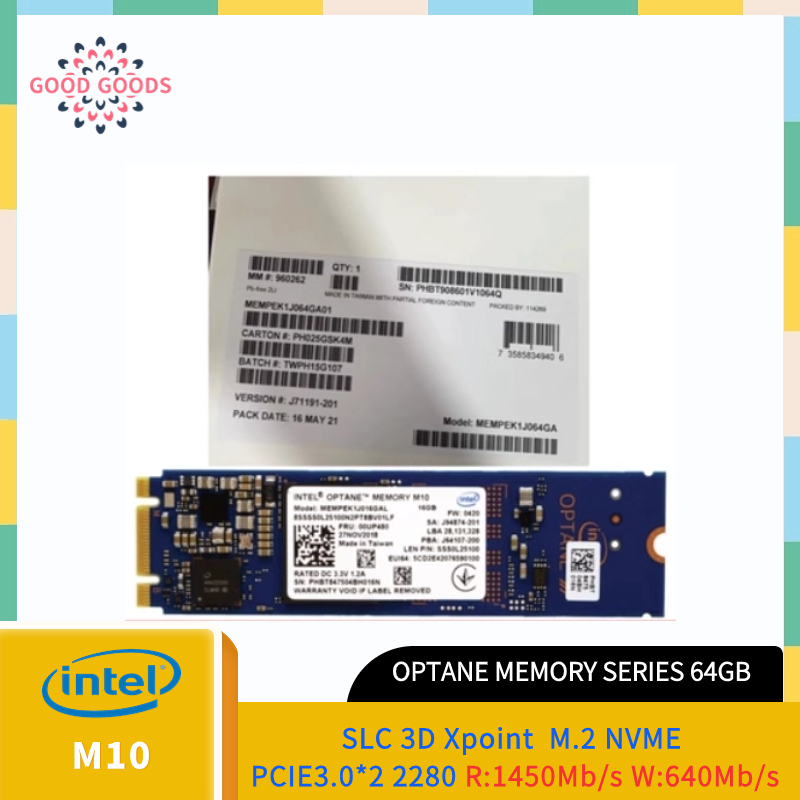 หน่วยความจํา Intel OPTANE M10 SERIES SLC 64GB 3D Xpoint M.2 nvme PCIE3.0*2 2280(MEMPEK1J064GA)