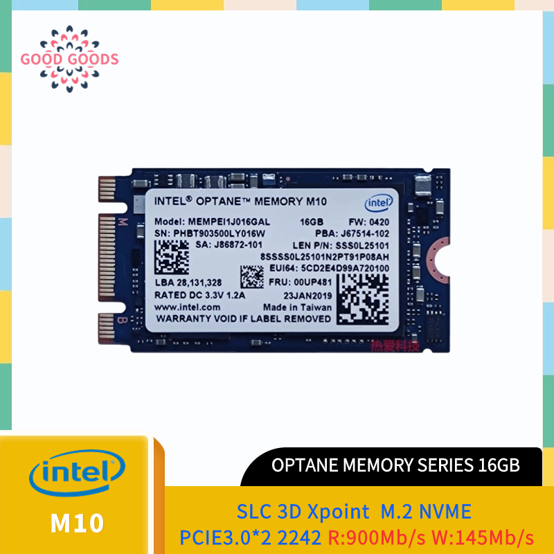 หน่วยความจํา Intel OPTANE M10 SERIES SLC 16GB 3D Xpoint M.2 nvme PCIE3.0*2 2242(MEMPEK1J016GAL)
