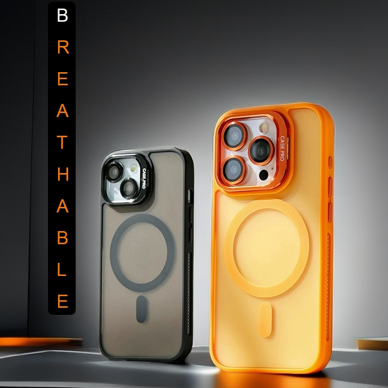 【Matte acrylic hard case/With lens film/Bracket/Orange】เคส compatible for iPhone 11 12 13 14 15 pro max case