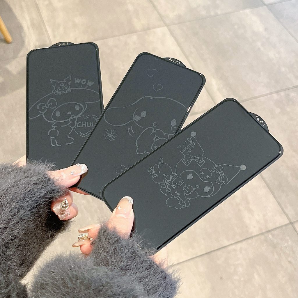 Kuromi หน้าจอปิดจอแสดงผลรูปแบบกระจกนิรภัยสําหรับ iPhone 17Promax 16Pro 14Plus 13 12 11ProMax XR 11 HD  Screen Protector