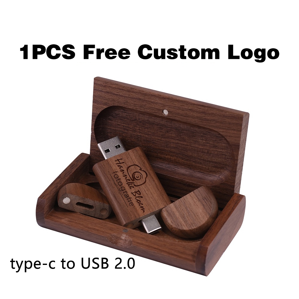 ไม้ TYPE-C USB 2.0 แฟลชไดรฟ์ 128GB ปรับแต่งโลโก้ไดรฟ์ปากกา 64GB 2in1 Creative ธุรกิจ U Disk 32GB 16G