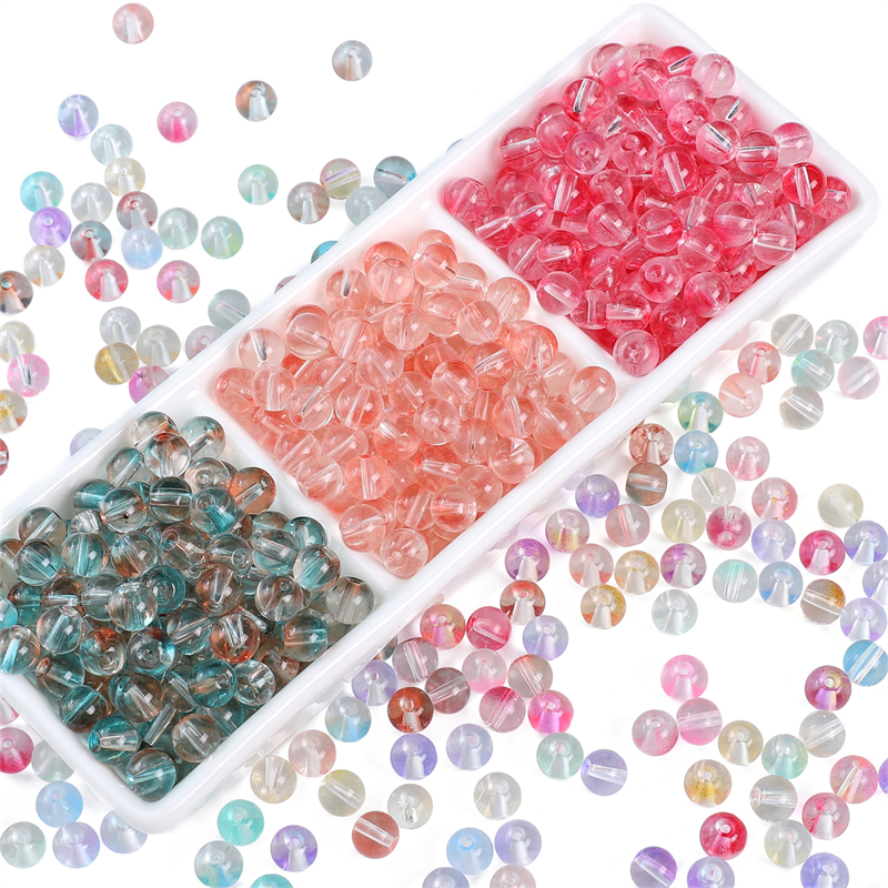 50ชิ้น8มิลลิเมตร หลากสี แก้ววุ้นฟองสีคู่รอบลูกปัดสําหรับสร้อยข้อมือสร้อยคอต่างหู ทําเอง หัตถกรรมเครื่องประดับทําอุปกรณ์