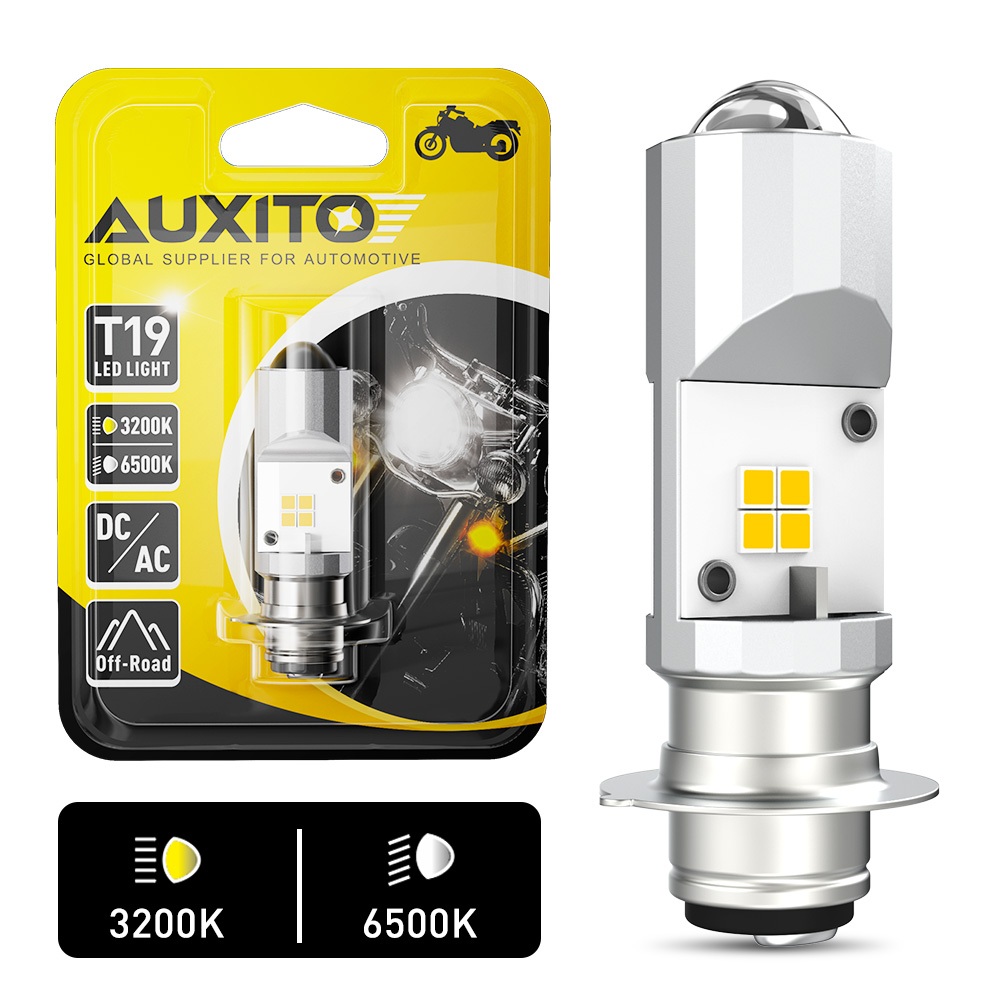 Auxito 1PCS T19 P15D H4 LED ไฟหน้ารถจักรยานยนต์ Dual สี 3200K 6500K สีขาว 9-30 V