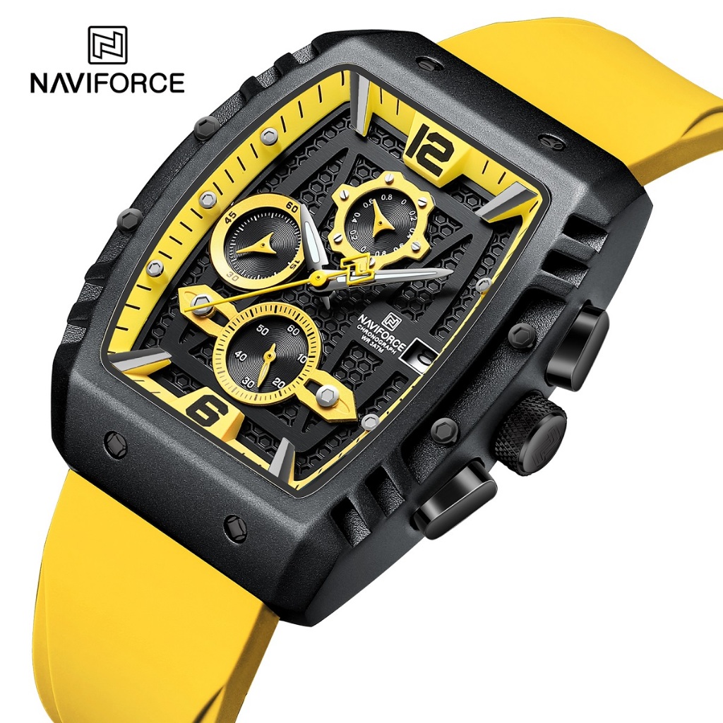 Naviforce ยอดนิยมนาฬิกาข ้ อมือชายกีฬาทหารกันกระแทก Chronograph นาฬิกาซิลิโคนกันน ้ ําผู ้ ชายแฟชั ่ น Casual นาฬิกา