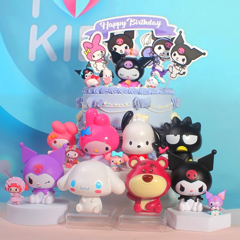 Kawaii อะนิเมะรูป Cinnamoroll Pachacco Kuromi ตุ๊กตา Kitty ตัวเลขการกระทํา DIY เค้กตกแต่งของเล่นของขวัญสําหรับเด็ก