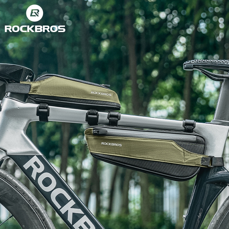 ROCKBROS กระเป๋าขี่จักรยานคานด้านหน้าด้านบนลงหลอดสามเหลี่ยม Headstock กระเป๋าสไตล์แคบถนนจักรยานเสือภูเขาอุปกรณ์รถสามล้อ