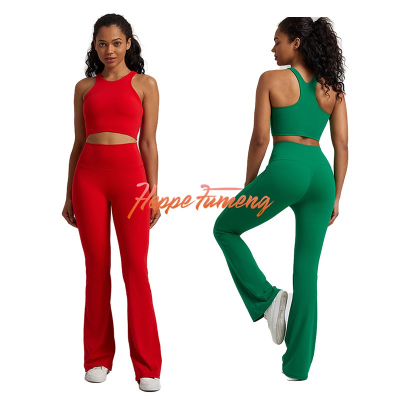 Hoppe Fumeng เสื้อกีฬา บุนวม สีสันสดใส และกางเกงขาบาน เอวสูง สําหรับผู้หญิง