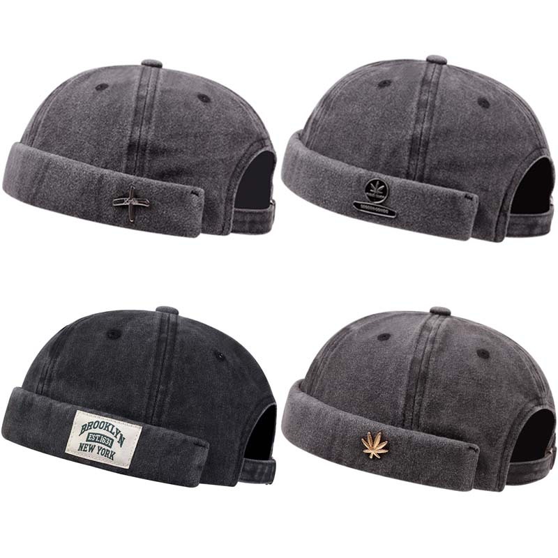 หมวกบีนนี่ลําลอง ลายฉลากเหล็ก สไตล์ฮิปฮอป วินเทจ คุณภาพสูง สีดํา สําหรับผู้ชาย และผู้หญิง