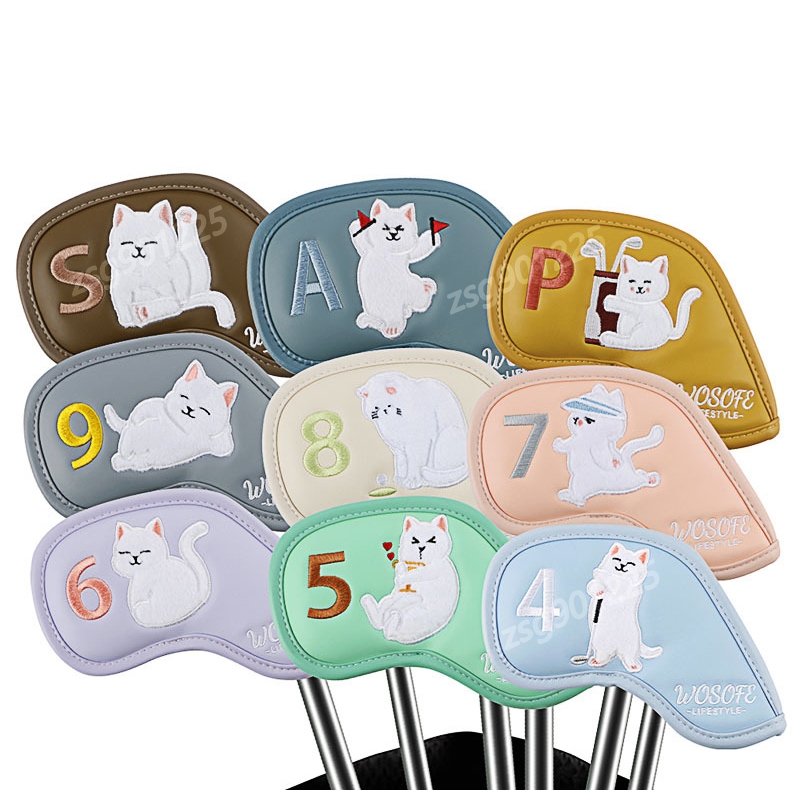 ใหม่ ผ้าคลุมไม้กอล์ฟ หนัง PU กันน้ํา ปักลายแมวน่ารัก ระดับไฮเอนด์
