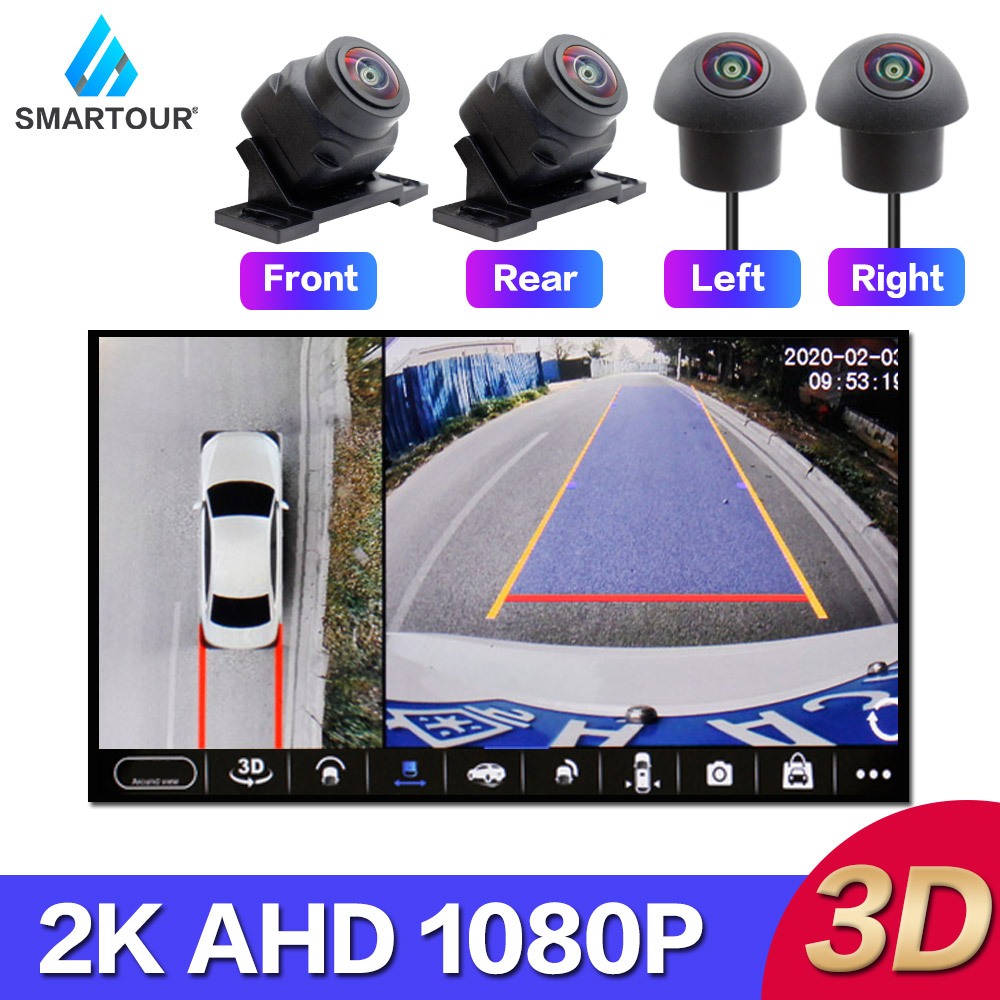 ระบบมองนกพาโนรามา 360 องศา AHD 1080P ด้านหน้า หลัง ซ้าย ขวา 360 องศา 4 กล้อง DVR ทุกมุมมอง