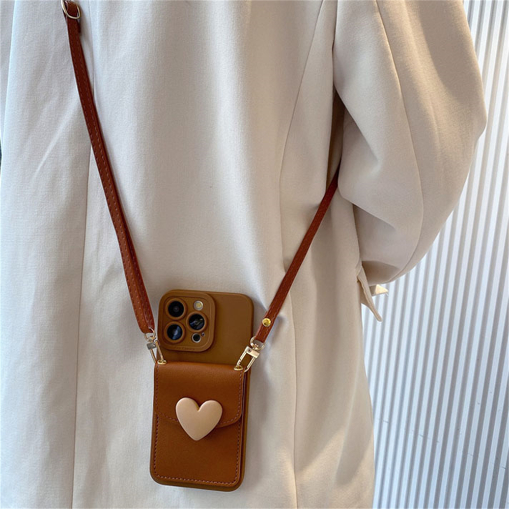 น่ารักCrossbody Lanyardสร้อยคอสายคล้องผู้ถือบัตรเคสโทรศัพท์สําหรับiPhone 17 16 15 14 11 12 13 Pro Max X XR 14 Plus 3D Love Heart Cover