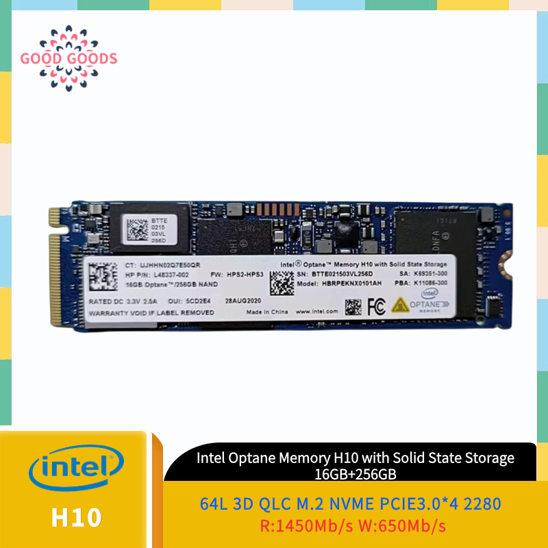 Intel Optane หน่วยความจํา H10 พร้อมโซลิดสเตท 64L 3D QLC 16GB/256GB nvme PCIE3.0*4 2280(HBRPEKNX0101AH)