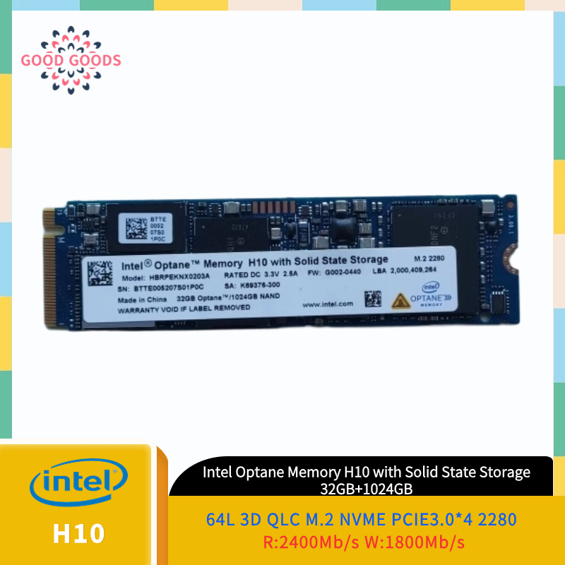 Intel Optane หน่วยความจํา H10 พร้อมโซลิดสเตท 64L 3D QLC 32GB/1024GB nvme PCIE3.0*4 2280(HBRPEKNX0203A)