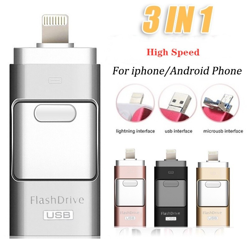 3-in-1 แฟลชไดรฟ์ USB 3.0 สําหรับ IPhone IPad Android PC I-Flashdrive Pen Drive Otg USB Flash Stick สําหรับ Apple และ Android และ USB
