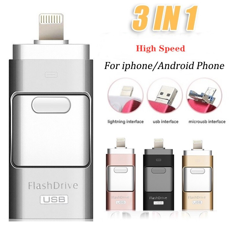3-in-1 แฟลชไดรฟ์ USB 3.0 สําหรับ IPhone IPad Android PC I-Flashdrive Pen Drive Otg USB Flash Stick ส