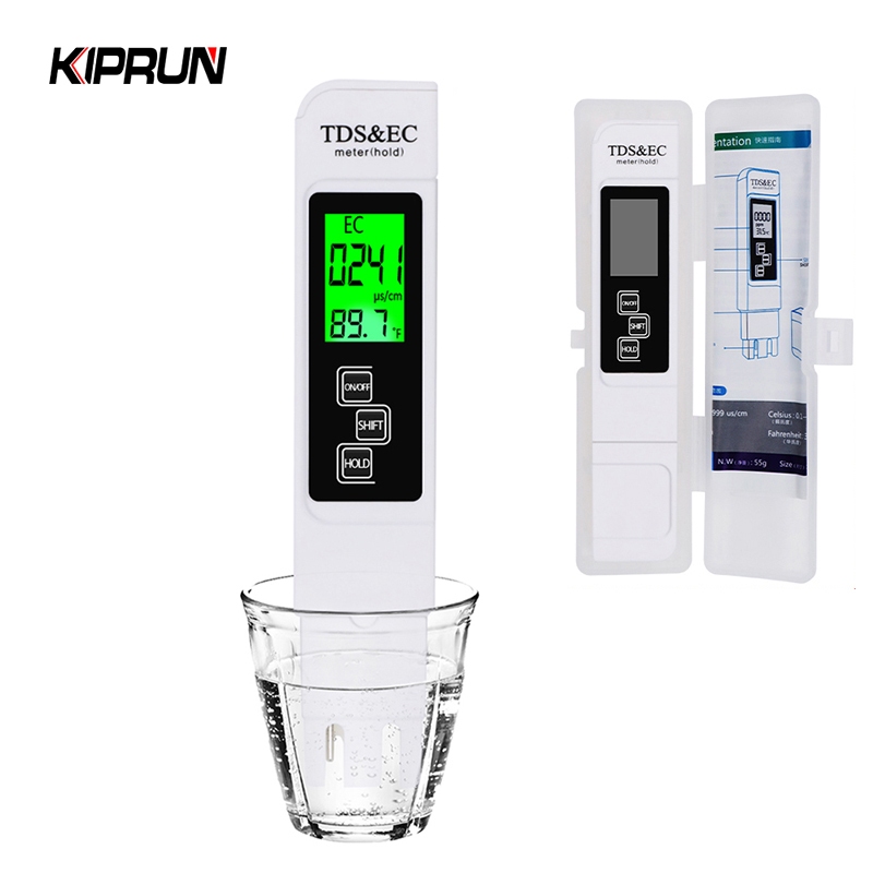 Kiprun เครื่องทดสอบคุณภาพน้ําดิจิทัล แบบพกพา 3 In1 TDS Temp EC 0-9990ppm ​เครื่องมือวัดความบริสุทธิ์ของน้ํา
