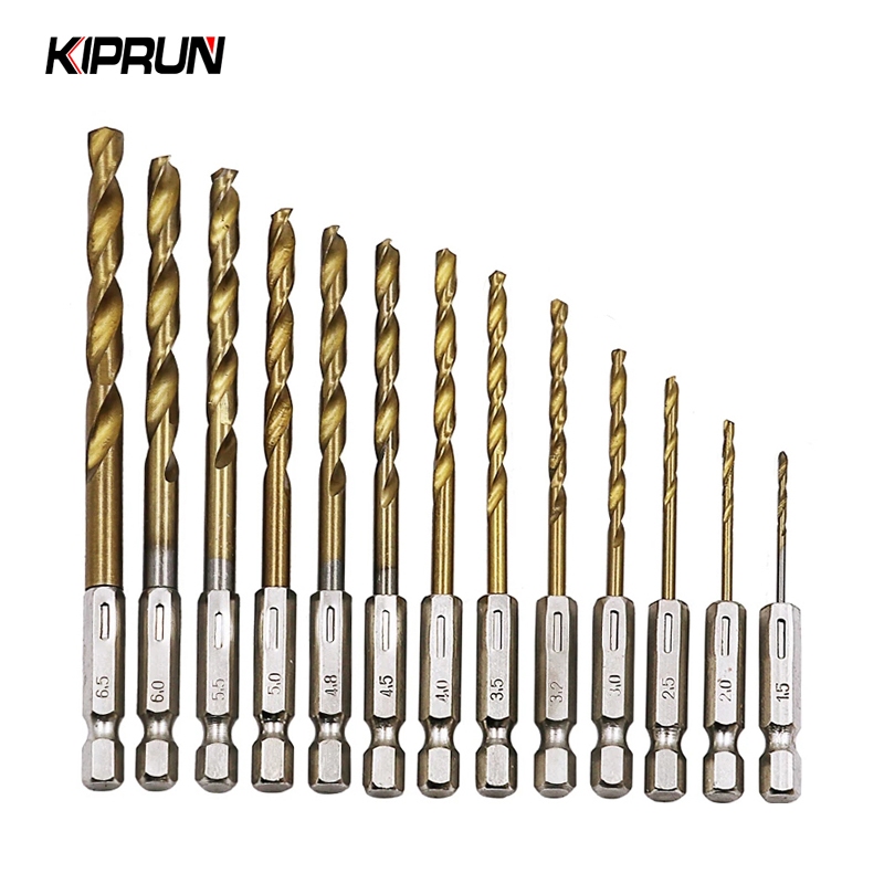 Kiprun ดอกสว่านไขควงไฟฟ้า ด้ามจับหกเหลี่ยม HSS 6.35 มม. 1.5-6.5 มม. คุณภาพสูง 13 ชิ้น