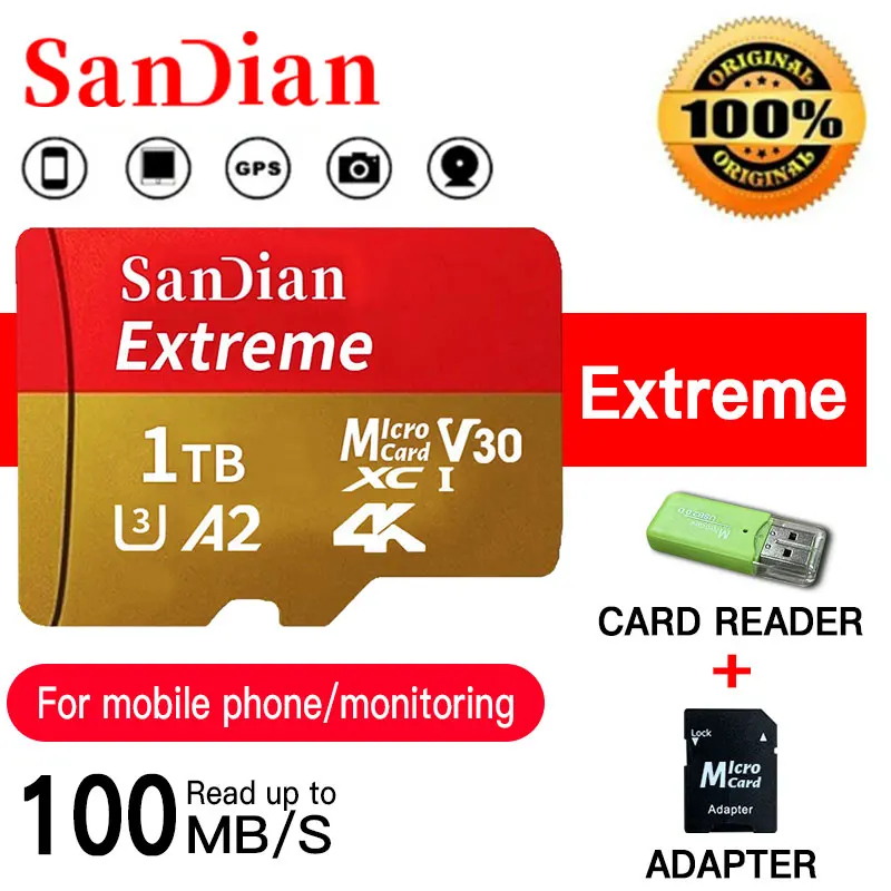 ของแท้ การ์ดหน่วยความจํา 1TB Micro TF SD Card 128GB 256GB 512GB ความเร็วสูง สําหรับคอมพิวเตอร์ โทรศั